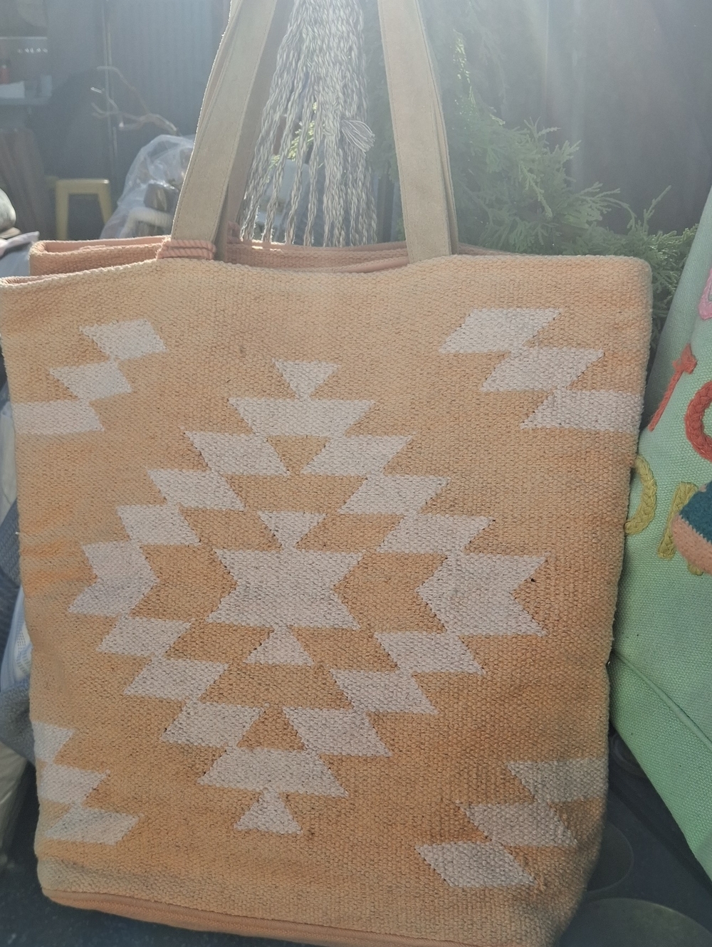 Peach Aztec Pattern Handwoven Tote Bag - Unbranded